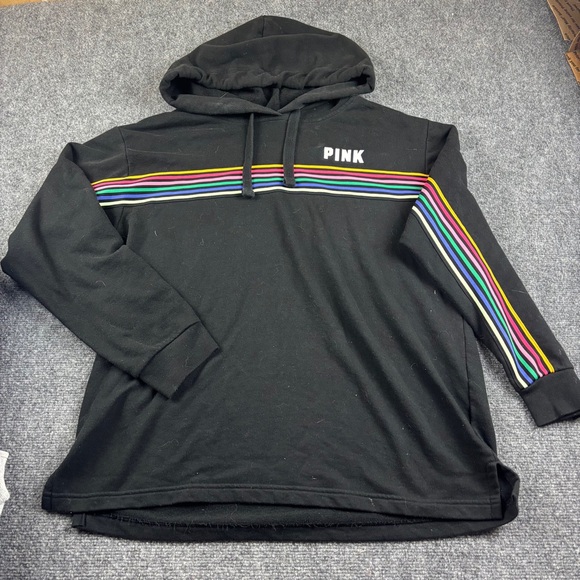 PINK Victoria's Secret Tops - VICTORIA’S SECRET PINK Women’s Black w/Rainbow Hoodie Sweatshirt size: Large